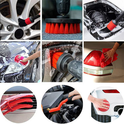 17pcs Red Drill Soft Brushes Set Car Detailing Brush para el lavado de neumáticos de ruedas de automóviles
