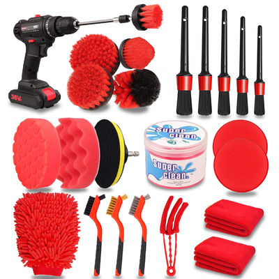 24 Pcs Car Detailing Brush Set Drill Soft Brushes Kit de lavado con gel de limpieza para el interior y el exterior