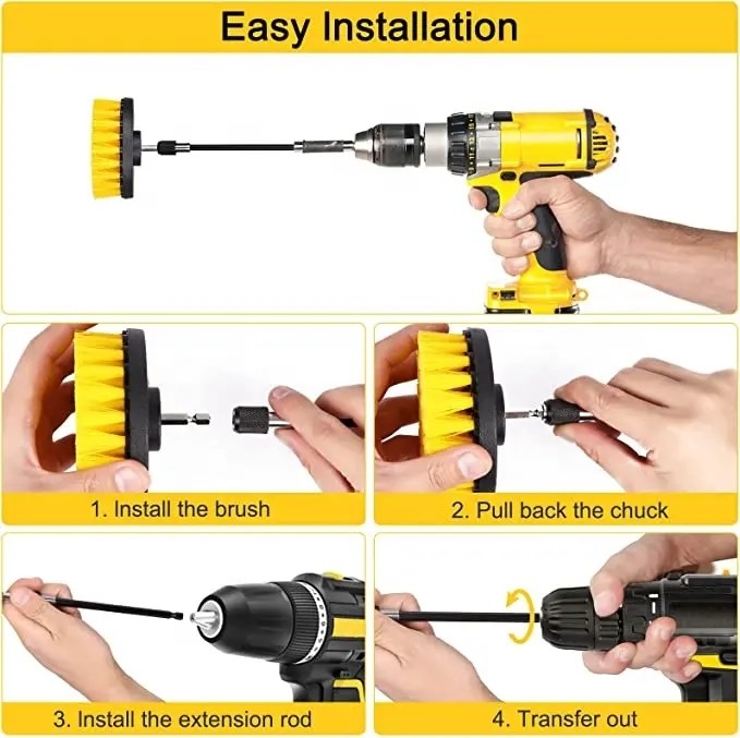 Conjunto de cepillos de perforación para limpieza - Kit de toallas de cepillos de lavadora eléctrica con accesorio de extensión para automóvil Ver más