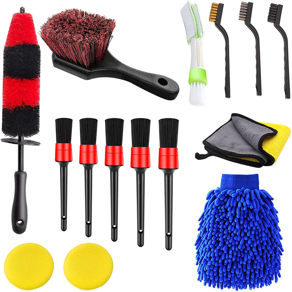Suministro directo de fábrica 15pcs Detalle de la rueda del coche / neumáticos Set de cepillado Kit para la limpieza de la motocicleta de automóvil herramientas de lavado