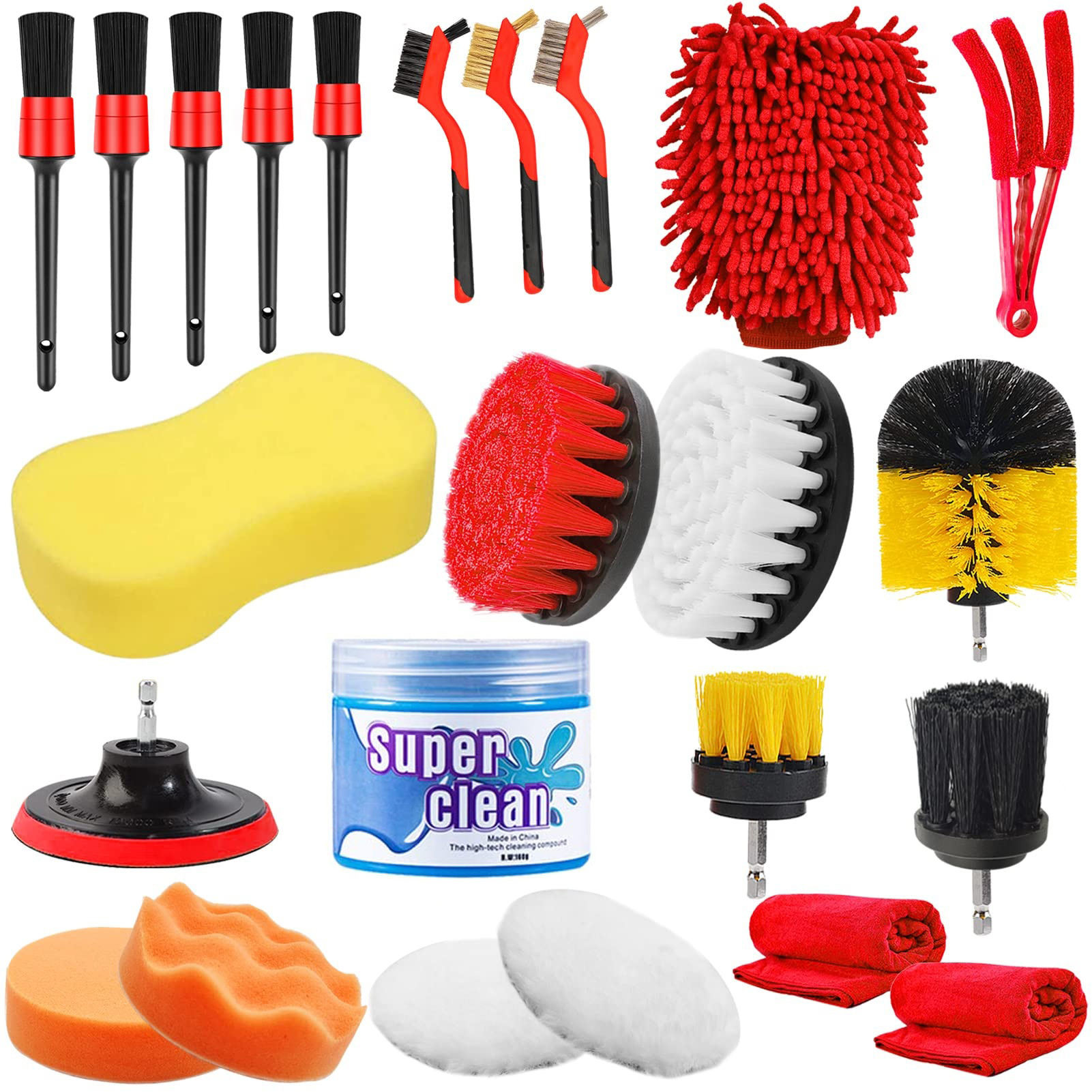 24 Pcs Autodetallado Cepillo Depilación Esponja de lavar Interior Exterior