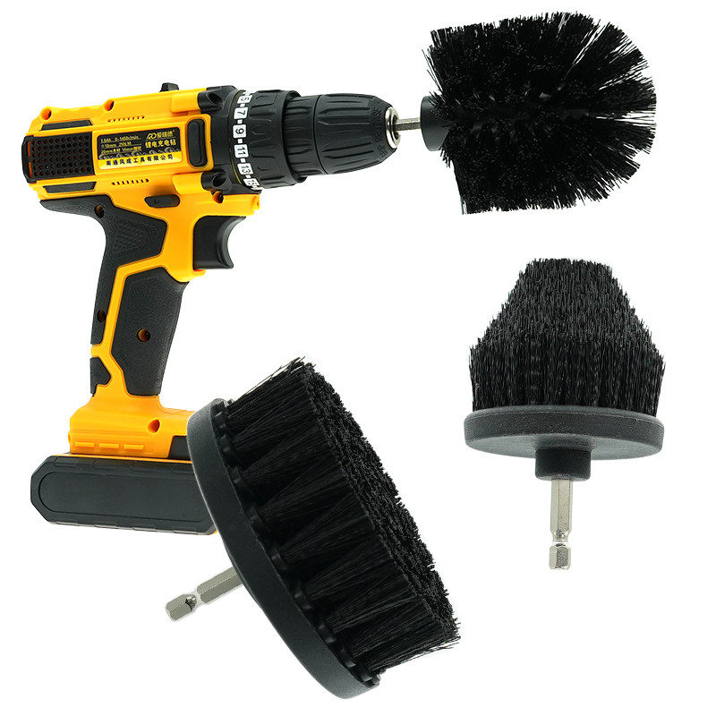 3pcs de limpieza de coches negros con levadura, taladro, brocha y herramientas de cepillado de 4 pulgadas.
