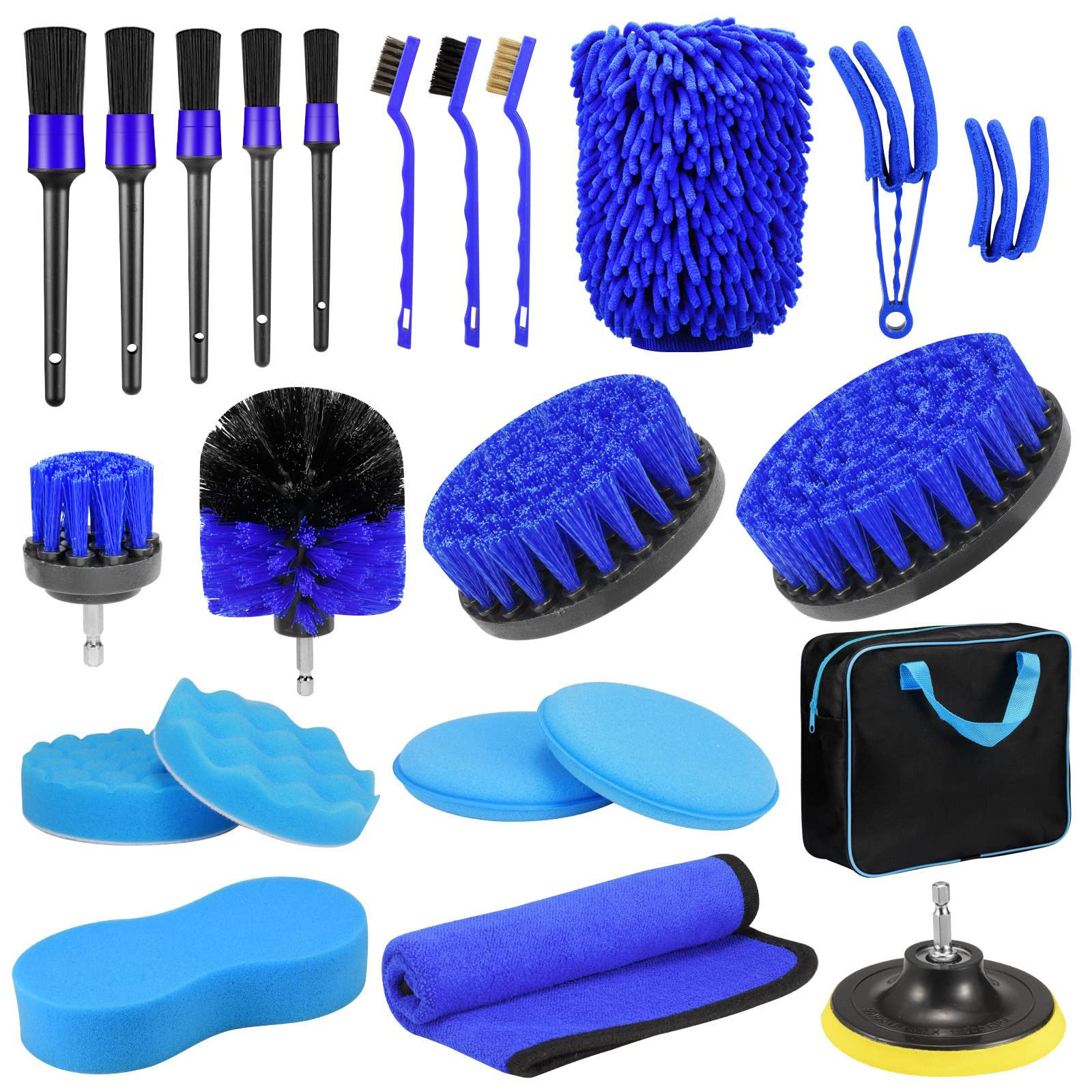 23 Pcs Borrar cepillos blandos adjunto automático detallado cepillo azul para la limpieza de ruedas