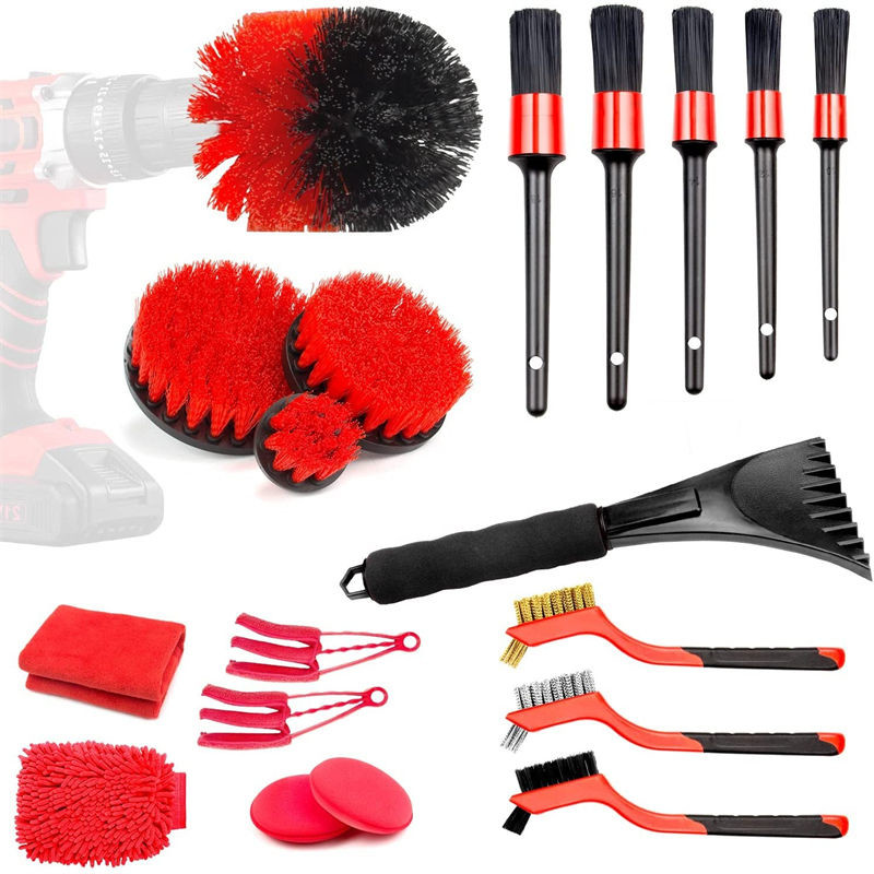 19Pcs Car Detailing Brush Set Kit de detalle de automóviles para limpieza de automóviles Detalles de limpieza de automóviles Interior de motocicletas