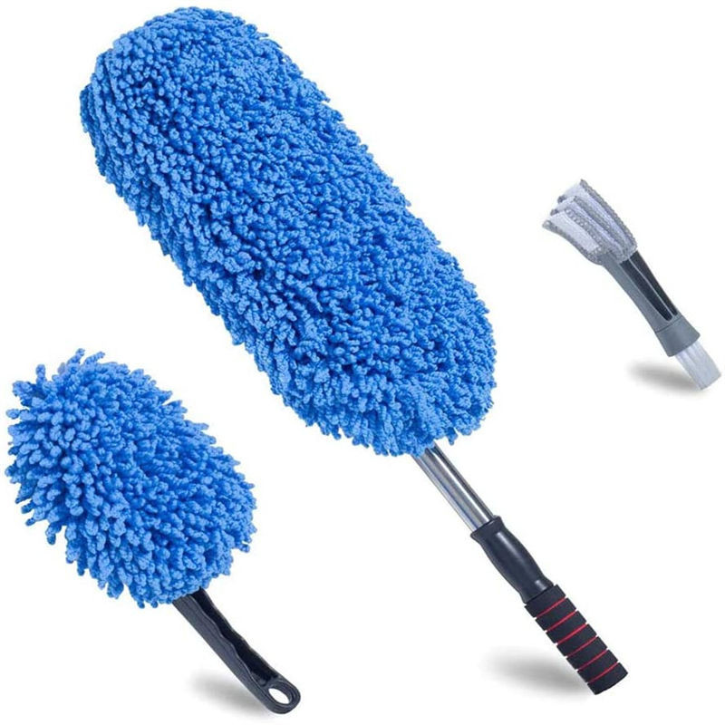 3pcs azul suave de limpieza del coche detallado cepillado de la rueda de la aleación de microfibra cepillado con mango largo