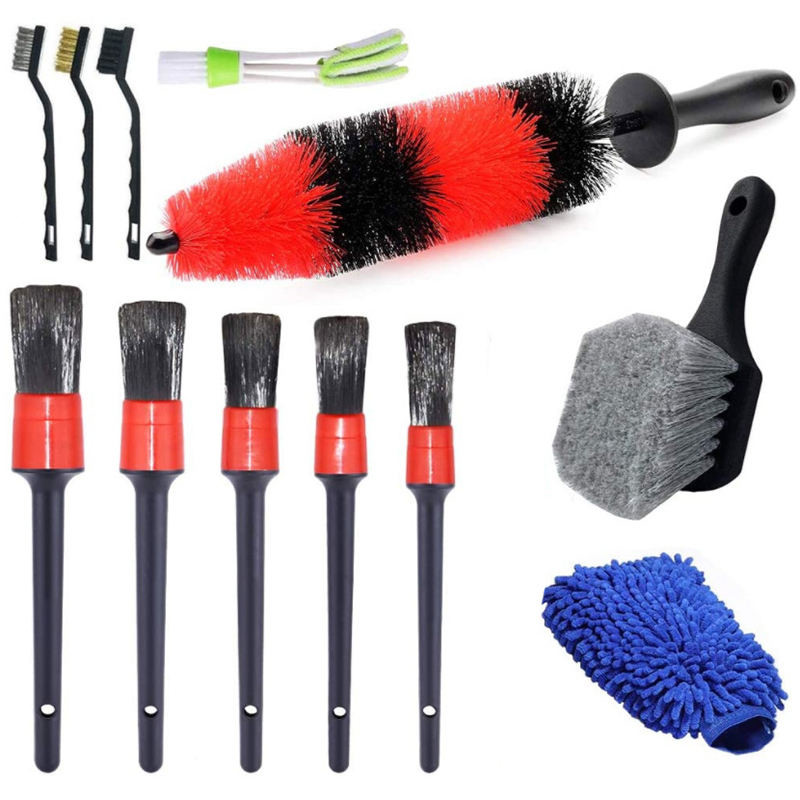 12PCS Automóvil detallado Kit de herramientas de limpieza de ventilación de cepillo para panel de neumáticos Interior Exterior
