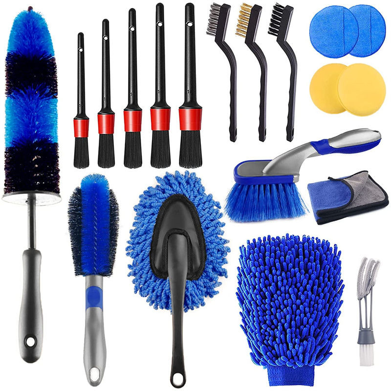 Kit de cepillado personalizado para automóviles de automóviles con ruedas de ac acero limpiador de tablero de instrumentos 19pcs