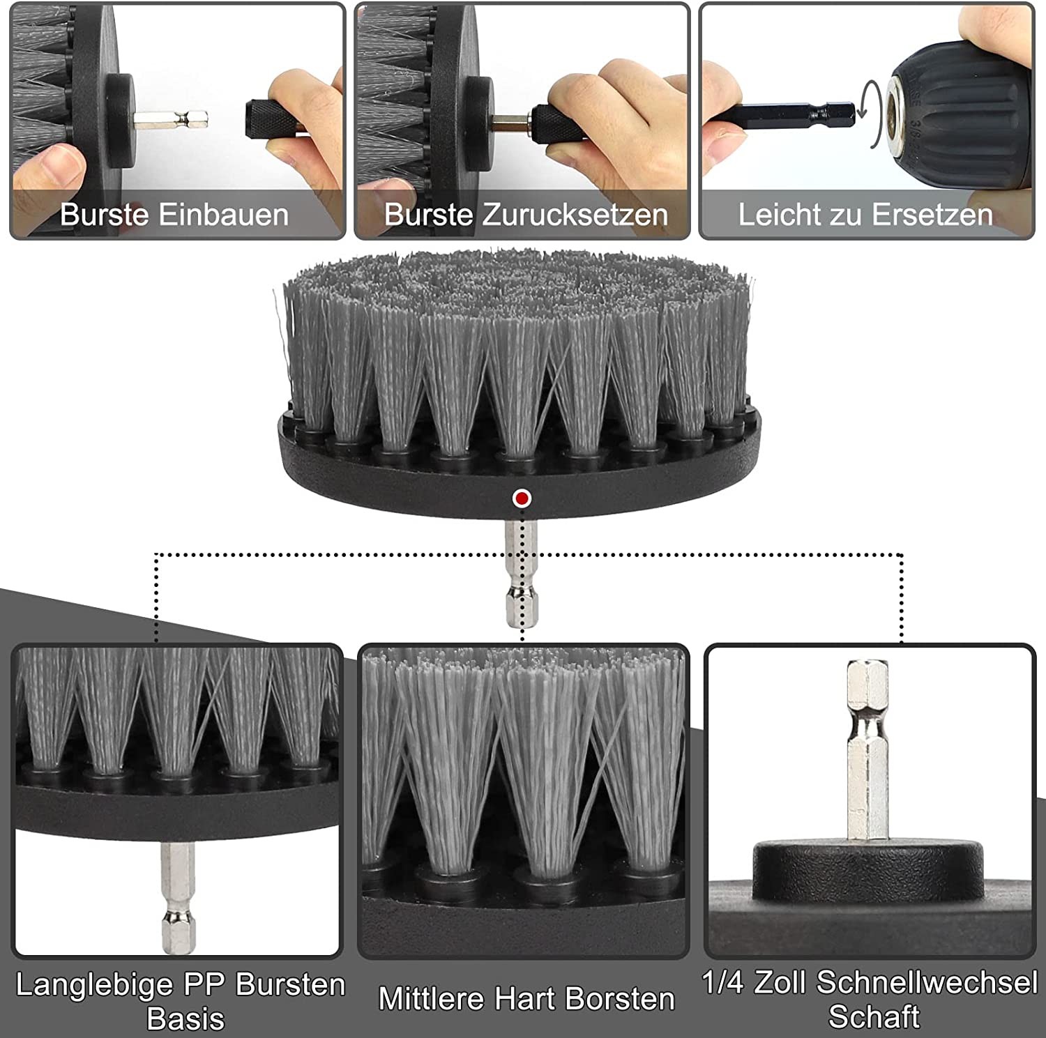 Colorido conjunto de pincel de perforación de 4 pulgadas con color gris para limpieza de la casa